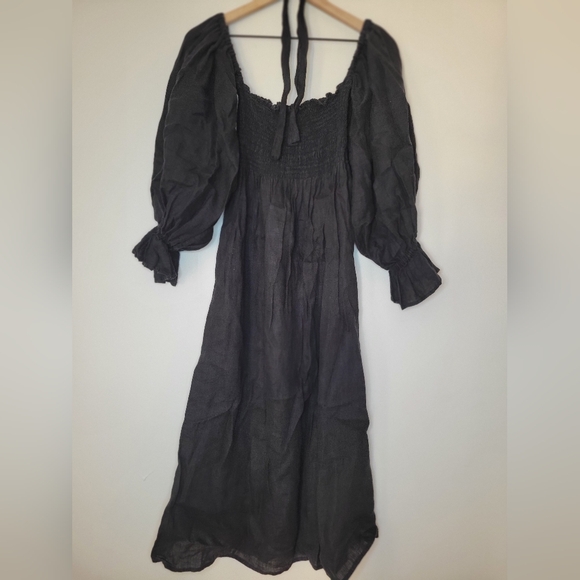 Sleeper Atlanta dress in Black with puffed sleeves and smocked bodice, sz m - Picture 7 of 13
